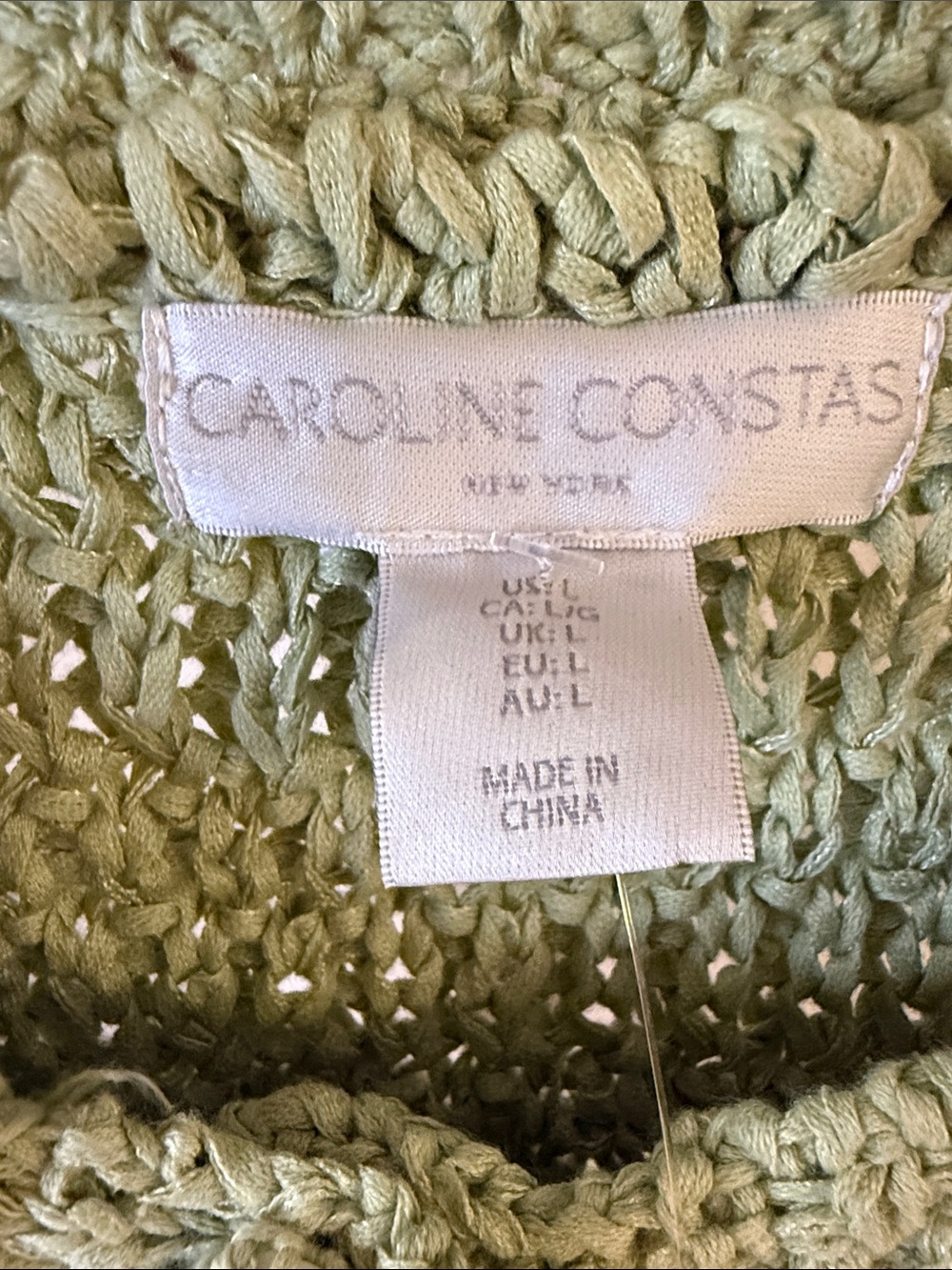 Caroline Constas Light Sage Crochet Knit Short-Sleeve Top size L - Picture 3 of 5